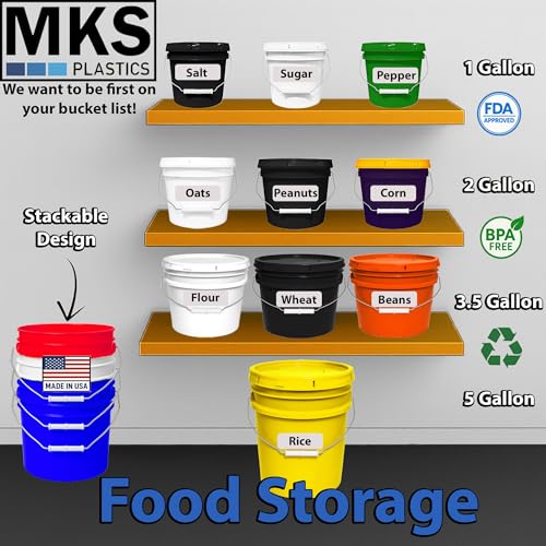 MKS Plastics 5-Gallon Bucket with Airtight Lid – Made in USA, Food Grade BPA Free Plastic, Heavy Duty Multi-Use, Metal Handle with Grip, Stackable Storage – Yellow, 3 Pack - color: Yellow, size: 3