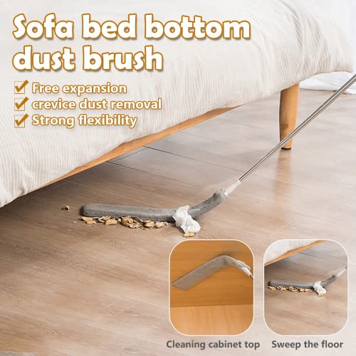 Retractable Gap Dust Cleaner, Under Refrigerator/Sofa Cleaning Tool, Microfiber Gap Duster with Extendable Pole 32-100 Inches, Suitable for Underneath Cleaning of Furniture, Fridges, Couch, Bed Gray - size: 32-100 Inch