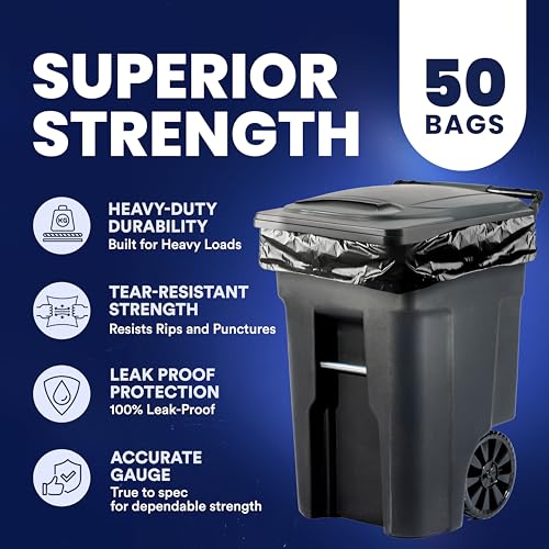 Plasticplace Black Trash Bags (50 Count) – Heavy Duty 64-65 Gallon Garbage Bags, Puncture Resistant, Large Trash Can Liners, Ideal for Toter Cans, Kitchen & Outdoor Use, 50" x 60" 1.5 Mil - color: Black