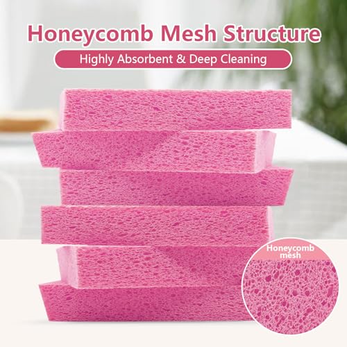 Cellulose Sponges, Large Size 4" x 6" x 1" - Heavy Duty Scrub Kitchen Sponge, Clean Tough Messes Without Scratching Kitchen Cleaning Pads, Pop Up Eco DIY (6 Pack), Pink - color: Pink