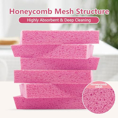 Cellulose Sponges, Large Size 4" x 6" x 1" - Heavy Duty Scrub Kitchen Sponge, Clean Tough Messes Without Scratching Kitchen Cleaning Pads, Pop Up Eco DIY (6 Pack), Pink - color: Pink