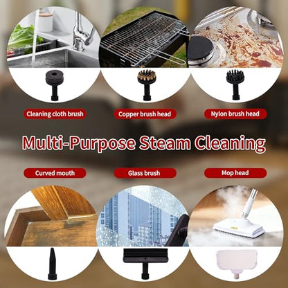 Steam Mop and Multifunctional Steam Cleaner | 1500W, 300ml Tank, 3-Level Control, Mop Head Glass Brush Curved Nozzle, For Floor Carpet Tile