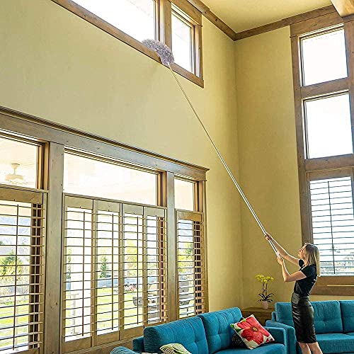 Microfiber Duster with Extension Pole(Stainless Steel) 30 to 100'', with Bendable Head, Extendable Long Duster for Cleaning Ceiling Fan, High Ceiling, Keyboard, Furniture Cars Gray - color: Gray