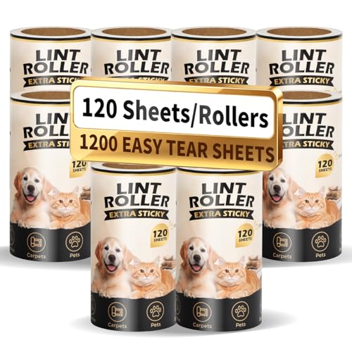 Extra Sticky Lint Roller Refills Only (No Handle Included), 10 Pack – 1200 Sheets Total, Pet Hair Remover Refills for Clothes, Furniture & Couch, Dog & Cat Hair, Animal Fur & Lint, Easy-Tear Sheets - size: 10 Refills + 1200 Sheets