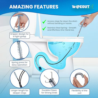 Drain Snake, 79 Inch Drain Clog Remover Tool with pair of Reusable Gloves – Flexible Grabber Claw Hair Drain Cleaner for Sink, Shower, Tub, Toilet, Bathroom & Kitchen Pipes - style: Pack of 1 - 79"
