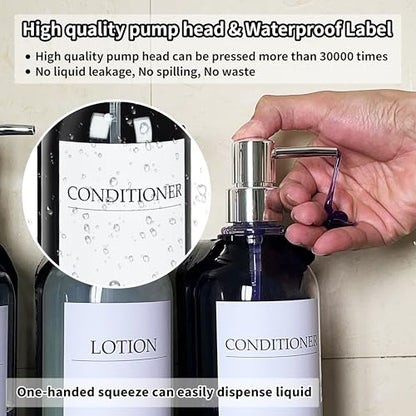Shampoo and Conditioner Dispenser, Shower Soap Dispenser with 16 Waterproof Labels, Shampoo Dispenser for Shower Wall, Shower Dispenser 3 Chamber No Drill, 17oz, Clear - color: Clear Bottle + Silver Pump