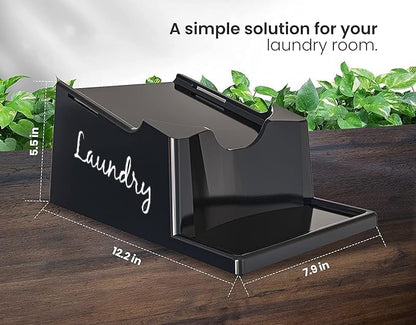 TidyFriend Liquid Laundry Detergent Holder Stand with Drip Tray & Rubber-Grip Feet, Stand for Laundry Room Organization and Storage, Fabric Softener Dispenser with Cup Holder (Black with Print) - color: Black/White Print