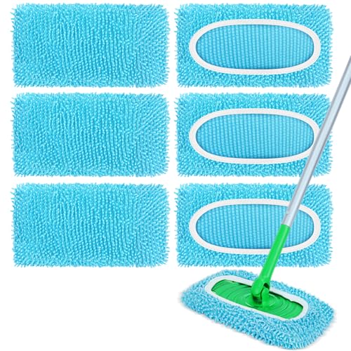 6Pcs Reusable Microfiber Mop Pads Compatible with Sweeper Mop, Replacement Wet Mopping pad Refills & Washable Dry Sweeping Cloths for Surface/Hardwood Floor Cleaning (Blue) - color: 6 Pack Blue