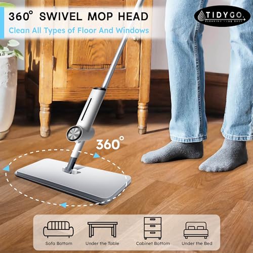 Spray Mop with Microfiber Cleaning Pads, Paddle Brush, 360° Swivel Head, and 250 mL Refillable Bottle, Deep Floor Bathroom, Kitchen, and Whole Home Clean, Includes Paddle Brush