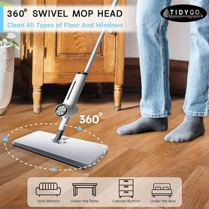 Spray Mop with Microfiber Cleaning Pads, Paddle Brush, 360° Swivel Head, and 250 mL Refillable Bottle, Deep Floor Bathroom, Kitchen, and Whole Home Clean, Includes Paddle Brush