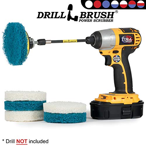 Drill Brush - Drill Attachment - Bathroom - Power Scrubber Pads - Cleaning Pads - Bath - Shower Door - Scouring Pad Kit - Bath Mat - Bathroom Sink - Shower Cleaner - Vinyl Flooring - Scrub Pads - color: 3x White Pads 3x Blue Pads