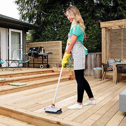 Superio Deck Scrub Brush with Long Handle, Heavy Duty Stiff Bristles Grout Scrubber with Scraper - Cleans Hot Tub, Swimming Pool, Granite Tiles, Bathroom, Patio, Kitchen, Wall and Deck (48 Inches) - size: 48 Inches