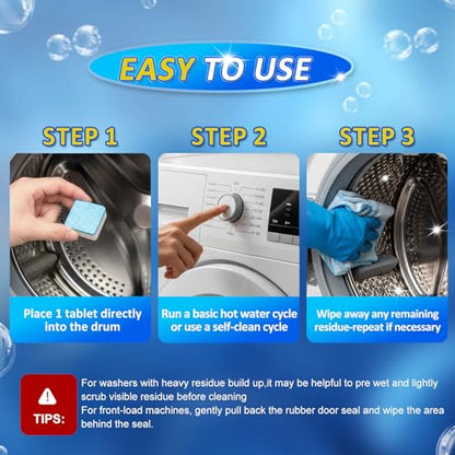 Washing Machine Cleaner Tablets - 24 Pack. Formulated for Pet Owners.Washer Machine Cleaner Remove Stubborn Pet Hair, Residue, Grime and Odors,Compatible with HE, Top & Front Load Washer