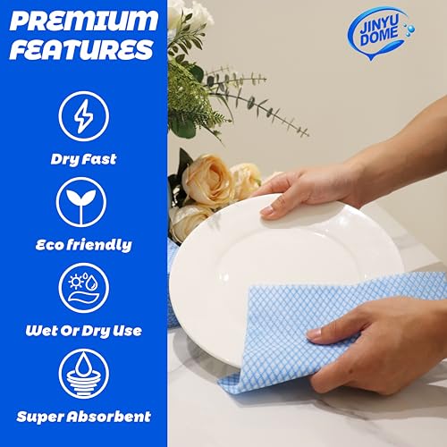 Reusable J Cloths, Disposable Kitchen Cleaning Cloths Dish Towels Dish Cloth Reusable Cloths for Kitchen, Bathroom, Household Cleaning (Blue & Green 100 Pack) - color: Blue&green