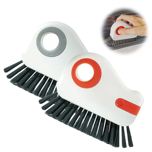 2 in 1 Groove Cleaning Brush, 2025 New Window Track Cleaning Tools, Multifunctional Bristle Crevice Brush with Hidden Scraper for Sliding Door Track Window Seal (Gray+Orange) - color: Gray+orange