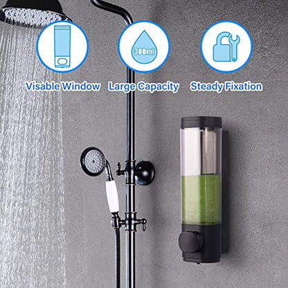 300ml Soap Dispenser Wall Mount, Manual Hand Shampoo Shower Gel Dispenser Lotion Container for Bathroom Kitchen, 1 Chamber Shampoo and Conditioner Dispenser Black