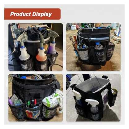 5 Gallon Bucket Tool Organizer Bag, Multi-Purpose Car Bucket Wash Tool with Mesh Storage Pockets, Universal Vehicle Cleaning Supplies Accessories for Home, Gardening, Fishing