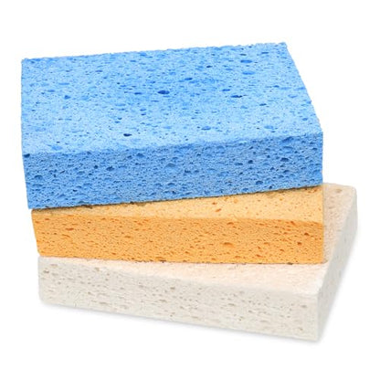 Extra Large Dish Sponges Kitchen for Cleaning, Natural Cellulose Sponges Reusable and Biodegradable, Non Scratch Sponge for Dishes Household Use (3-Pack) - color: Yellow / White / Blue