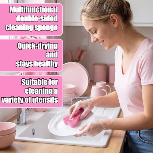 Tioncy 12 Pack Pink Bow Sponges Bulk Preppy Dual Sided Scrubber Cute Pink Bow Sponges Reuseble Non Scratch Dishwashing Kitchen Cleaning Accessories for Cookware Pot Boiler Pan Household - style: Cute Bow