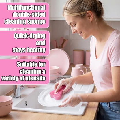 Tioncy 12 Pack Pink Bow Sponges Bulk Preppy Dual Sided Scrubber Cute Pink Bow Sponges Reuseble Non Scratch Dishwashing Kitchen Cleaning Accessories for Cookware Pot Boiler Pan Household - style: Cute Bow