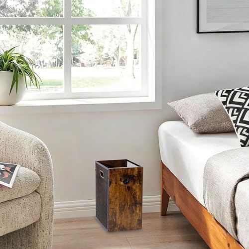 Office Trash Can 4.5 Gallon, Metal Mesh and Wood Combination Small Garbage Can, Rectangular Waste Basket with Handle, Industrial Trashcan for Home Office, Bedroom, Living Room