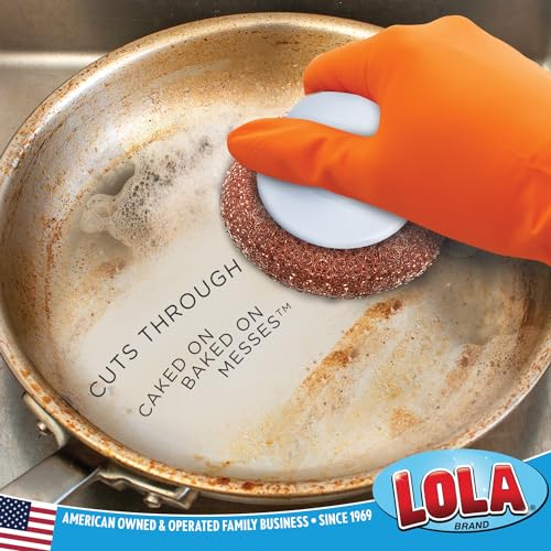 LOLA Copper Mesh Scouring Pad w/Comfort Knob, Heavy Duty Cleaning Pads, Knitted Wire Mesh, Cleans Caked-On & Baked-On Messes - 1 Pack - size: 1 Count
