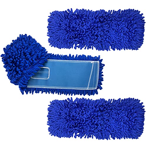 Kleen Handler 24 inch Microfiber Dust Mop | Medium Washable Commercial Mop Head Replacement, Pack of 3 - color: Blue - 24 Inch, size: 3 Pack