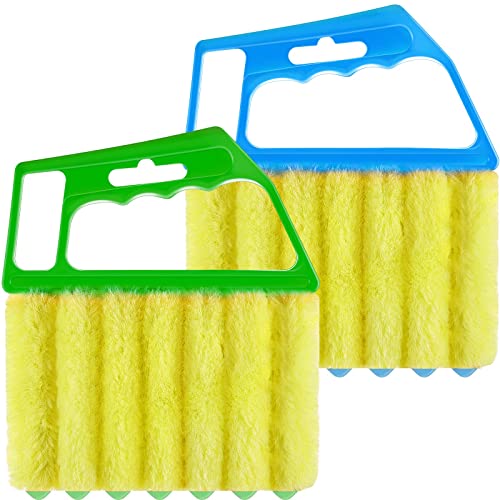 Geiserailie 2 Pcs Window Venetian Blind Cleaner Duster Tool Washable 7 Fingers Dusting Cleaner and Air Vent Shutter Brush Blinds Air Conditioner Fan Duster Dirt Housekeeping Tool (Blue Green) - color: Blue Green