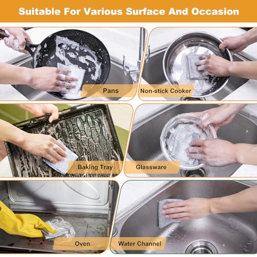 Inkhut Non Scratch Wire Dishcloth, Multipurpose Wire Dishwashing Rag for Wet and Dry, Multifunctional Dish Rags for Washing Dishes, Reusable Steel Wool Scrubber for Kitchen Cleaning