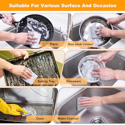 Inkhut Non Scratch Wire Dishcloth, Multipurpose Wire Dishwashing Rag for Wet and Dry, Multifunctional Dish Rags for Washing Dishes, Reusable Steel Wool Scrubber for Kitchen Cleaning