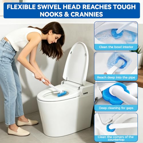 120 Count Disposable Toilet Brush Refills,Toilet Cleaner Refill Pads Disposable Toilet Cleaning System Prefilled Cleaning Fluid Sponge Heads for Toilet Bowl, Sink & Bathtub Cleaning - size: 120 refills