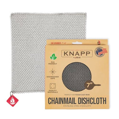 Knapp Made Chainmail Dishcloth 7”x5” - Replace Your Dirty Sponge - All Purpose Kitchenware, Pots & Pans Cleaner - Lasts a Lifetime