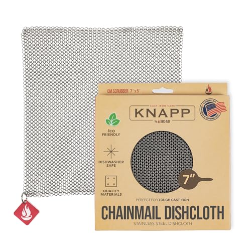 Knapp Made Chainmail Dishcloth 7”x5” - Replace Your Dirty Sponge - All Purpose Kitchenware, Pots & Pans Cleaner - Lasts a Lifetime