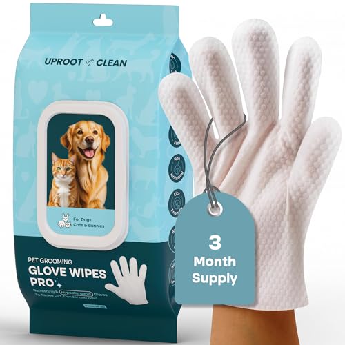 Uproot QuickClean Gloves Pro: Extra-Thick Pet Glove Wipes for Dogs & Cats - Easy Wipe Paws, Eyes, Ears, Butt, & Body - Lick-Safe for Cats & Dogs - Cleaning, Deodorizing & Grooming (20 Pack) - size: 20 Pack