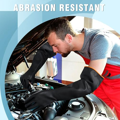 22" Chemical Resistant Gloves, Reusable Heavy Duty Long Rubber Glove, Waterproof Dishwashing Gloves for Men, Forearm Protection Resist Strong Acid, Alkali, Oil, XL Size - size: 22 inch
