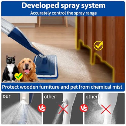 Spray Mop for Floor Cleaning, 2 Pack with Refillable Bottles & Pads | Blue combo, refillable 14 oz bottles, 6 washable microfiber pads, wet/dry use for hardwood, tile, laminate, home & commercial - color: Blue&blue