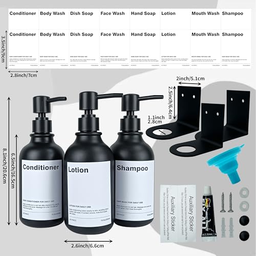 Shampoo Dispenser for Shower Wall, Shampoo and Conditioner Dispenser with 16 Waterproof Labels, Shower Dispenser 3 Chamber No Drill, Shower Soap Dispenser Wall Mounted for Bathroom, 17oz, Black - color: 2-black Bottle + Black Pump