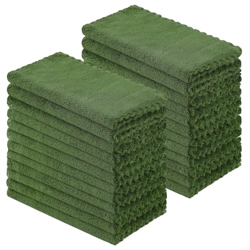 Kitinjoy 24 Pack Kitchen Cloths Dish Towels (10" x 10", Grass Green), Super Soft and Absorbent Dish Cloths, Nonstick Oil Fast Drying Coral Velvet Microfiber Cleaning - color: Grass Green, style: 10 x 10 inch- 24 Pack