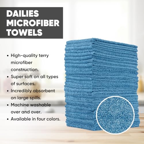 Microfiber Wholesale Dailies Microfiber Cleaning Cloths | 60-Pack (Blue) 12"x10" | Fits TowelNest Dispenser | Reusable, Absorbent, Washable | Eco-Friendly Paper Towel Alternative - color: Blue, size: 60 Count (Pack of 1)