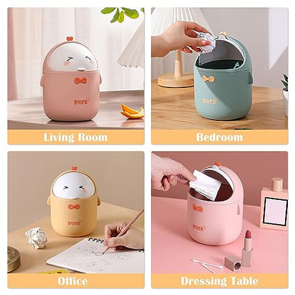 Cute Desktop Trash Can Wastebasket with 90 Trash Bags, Creative Mini Countertop Garbage Can with Lid, Small Plastic Storage Bin for Home Kitchen Dressing Office Kids Bedroom(Yellow) - color: Yellow