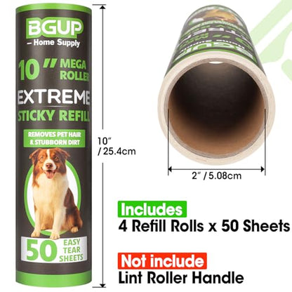 10 Inch Lint Roller Refills, 4 Rolls 200 Sheets Large Lint Rollers for Pet Hair Extra Sticky, Easily Remove Carpets, Clothes, Couch and Curtains Dust (Not Include Lint Roller Handle) - color: 4 Rolls 200 Sheets