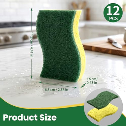 12 Count Heavy Duty Scrub Sponges,Dual Sided Kitchen Sponges for Non-Coated Cookware and Outdoor Grills, Flexible, Durable, and Strong, Long Lasting Cleaning Sponges for Cleaning Kitchen Dishes - color: Yellow-12