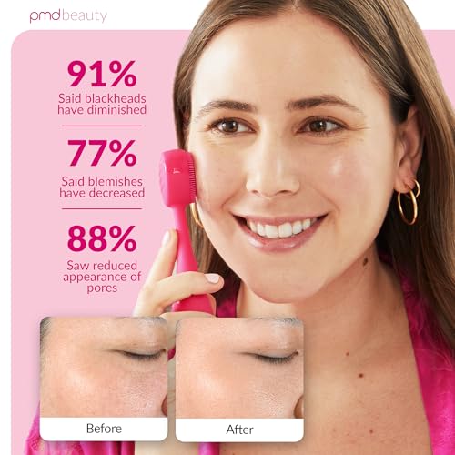 PMD Clean Mini - Smart Facial Cleansing Device with Silicone Brush & Anti-Aging Massager - Waterproof - SonicGlow Vibration Technology - Clear Pores and Blackheads - Lift, Firm, and Tone Skin - color: Pink