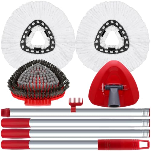 2 Pack Spin Mop Heads Replacement Compatible with O Cedar EasyWring 1Tank, Upgraded Scrub Brush,4 Section Mop Handle and 1 Base Combo Set, Microfiber Replace Head Refill - color: White