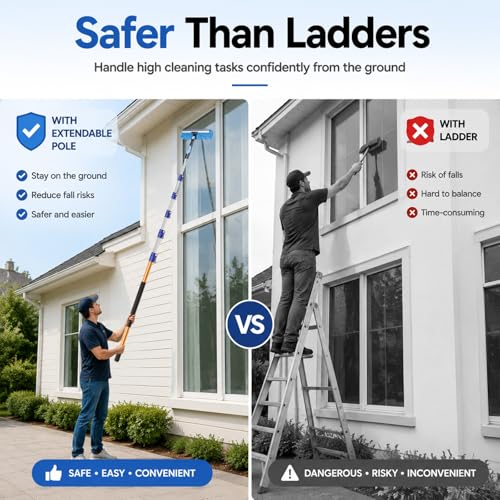 28 FT Exterior House Cleaning Brush Set with 6-21 Foot Telescoping Extension Pole, Soft Scrub Car Wash Brush, Medium Bristle Cleaning Brush and Window Squeegee & Washer - size: 21FT POLE