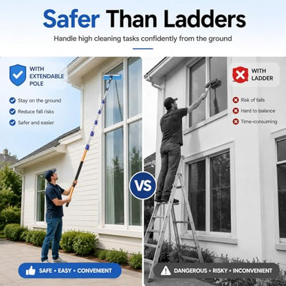 28 FT Exterior House Cleaning Brush Set with 6-21 Foot Telescoping Extension Pole, Soft Scrub Car Wash Brush, Medium Bristle Cleaning Brush and Window Squeegee & Washer - size: 21FT POLE