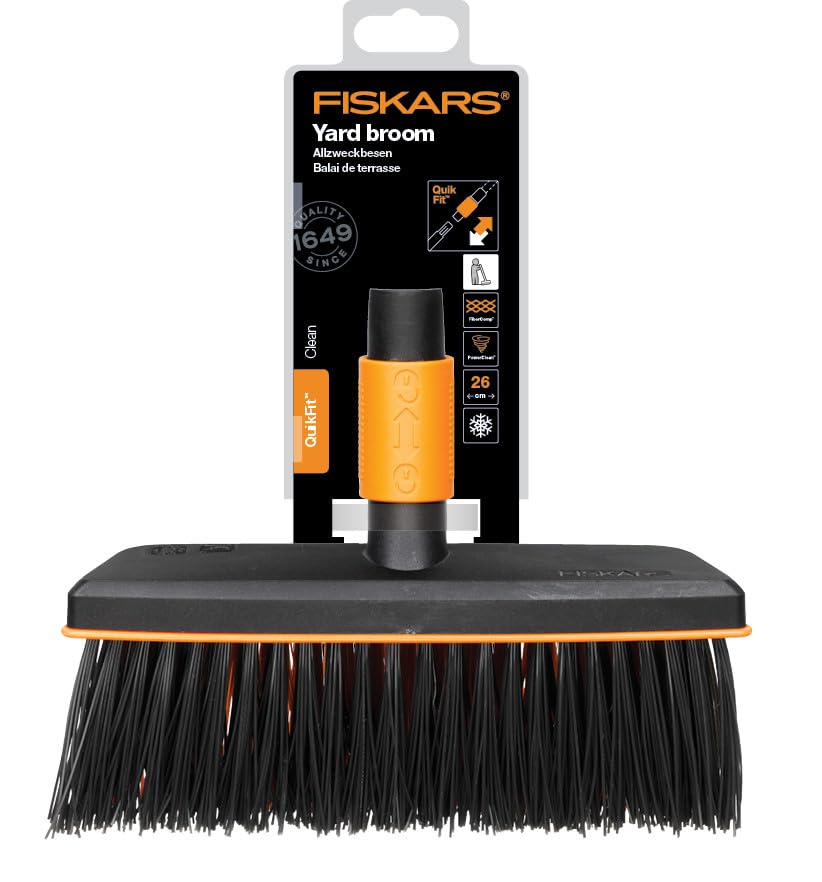 Fiskars All-Purpose Broom, Broom Head, Width: 26 cm, Plastic Bristles, Black/Orange, QuikFit, 1001417 - style: All-purpose broom (26 cm)