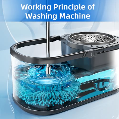 Spin Mop and Bucket with Wringer Set for Home,360° Mop and Bucket with Separate Clean and Dirty Water,Wet Dust Mop for Floor Cleaning with Extra Refills (Silver) - color: Silver-1