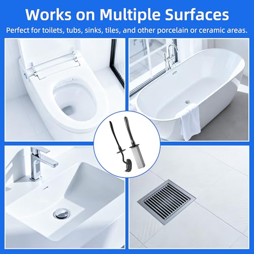 Toilet Brush and Holder Set with Pumice Stone – Long Handle Toilet Bowl Brush, Anti-Splash Scrubber, Ventilated Drip-Free Base, Deep Cleaner for Hard Water Stains, Limescale, Toilet Rings - color: Black