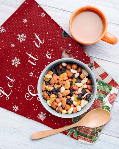 Christmas Red Dish Towels Set, Waffle Weave Kitchen Towels 2 Pieces, Snowman Snowflake Berry Bird Microfiber Hair Face Bath Tea Towel Absorbent Quick Drying Cleaning Dish Cloths, 12"x12" - color: Red, size: 2PCS,12"x12"